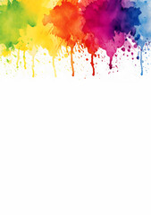 Fototapeta premium rainbow spray paint watercolor top edge frame for gay pride with white copy space, made with generative ai 