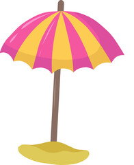 Vector illustration of an umbrella from the sun. Colorful sun umbrella on the sand, simple design. Summer and beach illustration.