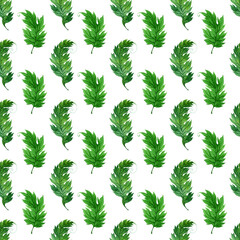 Watercolor set of seamless patterns with stylized green acanthus leaves