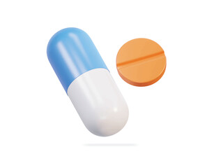 medical Pills capsule drug flying 3d icon vector illustration