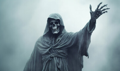 Fototapeta premium ghost halloween fear skeleton hood night horror death creepy evil. Generative AI.