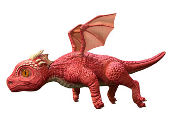 3D Rendering Fairy Tale Dragon on White