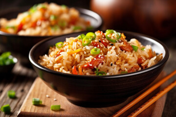 rice eat healthy asian dinner meal chinese fried food rice vegetable. Generative AI.