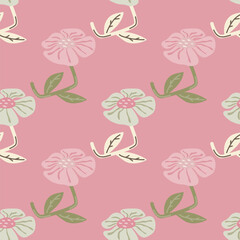 Contemporary cute stylized flowers seamless pattern. Decorative naive style botanical wallpaper.