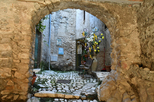 A characteristic street in Artena, an old village in the province of Rome, Italy.