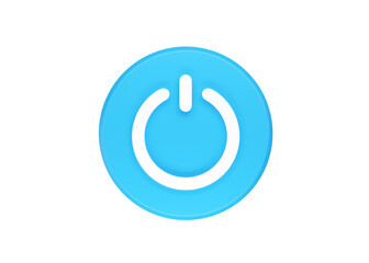 Power button 3d render icon - start blue circle with switch sign, round shutdown element