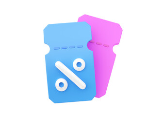 Discount coupon 3d render icon - sale promo label, price tag with percent