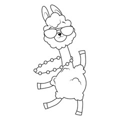 Alpaca with beads in glasses coloring page