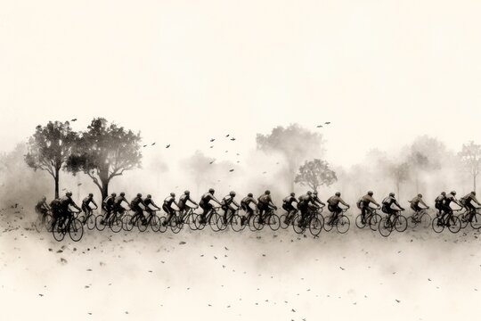 Cyclists rushing along the track.bike race.drawing. Generative AI