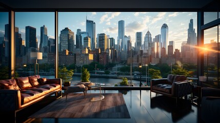 Captivating urban skyline at sunset, featuring impressive architecture and vibrant cityscape.