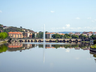 Obraz premium Medieval bridge of Mirandela (16th century). Trás-os-Montes, Portugal.