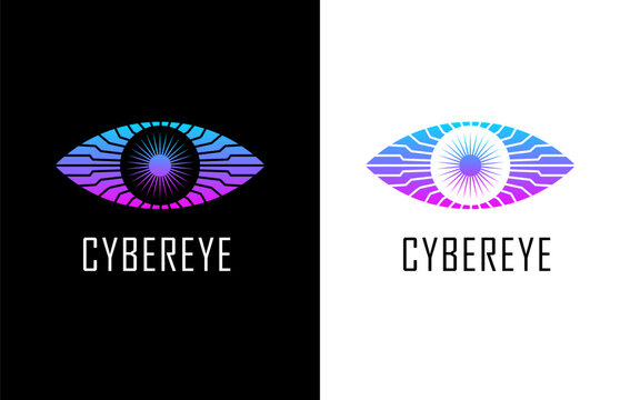 eye shape abstract logo design with the concept of future, technology, cyberspace, internet network and security