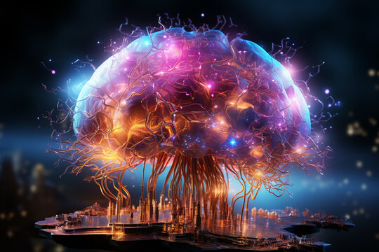 Concept art of a human colorful brain exploding with knowledge,emotins and bursting with creativity Ai generative