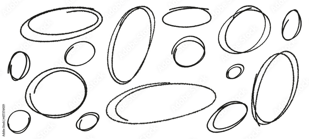 Poster scribble ellipses and balloons to circle and highlight text. set of hand-drawn vector doodle ellipse