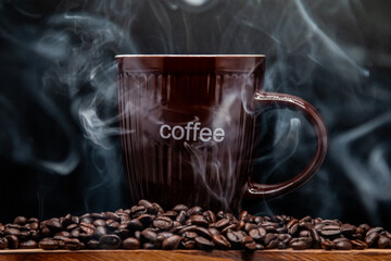 smoke coffee beans and cup