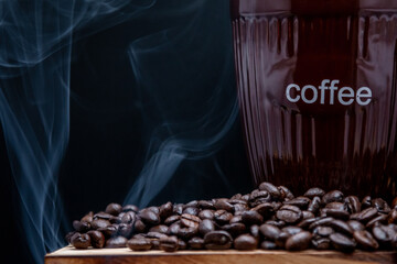 smoke coffee beans and cup