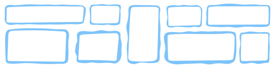 Rectangle blue borderline. square shape outline on hand drawing style.Flat vector isolated illustration