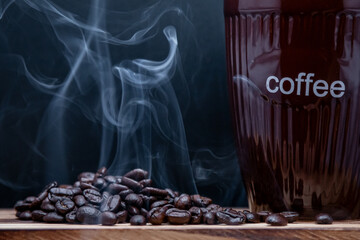 smoked coffee beans and cup
