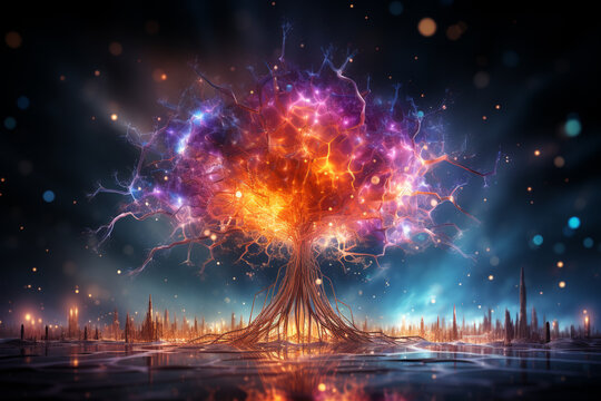 Concept art of a human colorful brain exploding with knowledge,emotins and bursting with creativity Ai generative