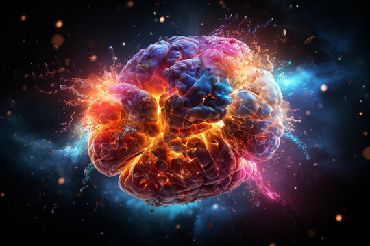 Concept art of a human colorful brain exploding with knowledge,emotins and bursting with creativity Ai generative