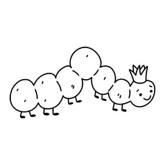 Simple caterpillar with crown. Hand drawn doodle style. Vector illustration isolated on white. Coloring page.