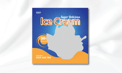 Super delicious ice cream social media banner promotional post or discount offer post design template