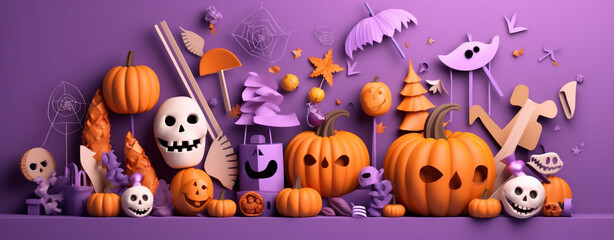 Obraz na płótnie Canvas party pumpkin holiday celebration halloween orange candy purple sweet spider. Generative AI.