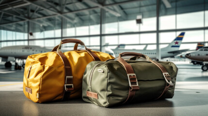 Chic luggage awaits, aligned at the private gate. Ahead, an elegant jet signals the promise of a stylish journey to an undisclosed destination. Generative AI