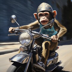 Fototapeta na wymiar Monkey riding a motorcycle