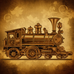 Fototapeta na wymiar vintage poster with a locomotive, dieselpunk, background, generative, ai, machine, mechanical, steampunk