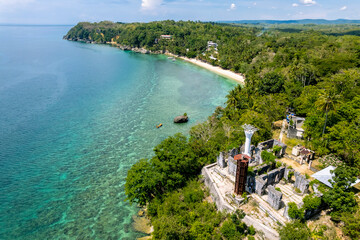 Aerial of Guisi Lighthouse in Nueva Valencia, Guimaras, Philippines.