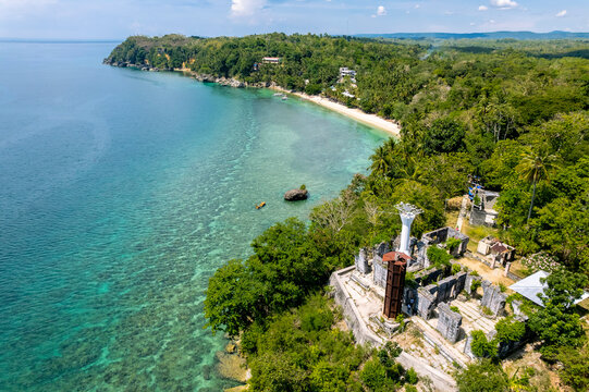 Aerial of Guisi Lighthouse in Nueva Valencia, Guimaras, Philippines.