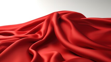Obraz premium Smooth elegant red fabric cloth on white background generative ai