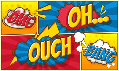 Colorful comic scene with expression text background