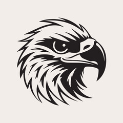 Eagle head one color vector logo, emblem, icon for company or sport team branding. Tattoo art style.