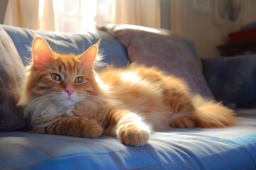 Cute cat on sofa. Illustration AI Generative