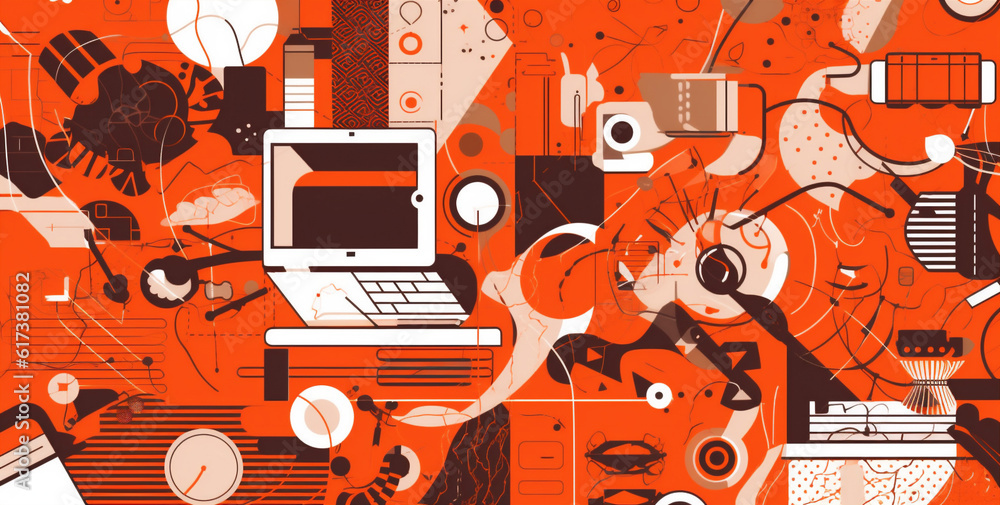 Poster web gadget mock computer desktop background laptop colours design business technology. generative ai