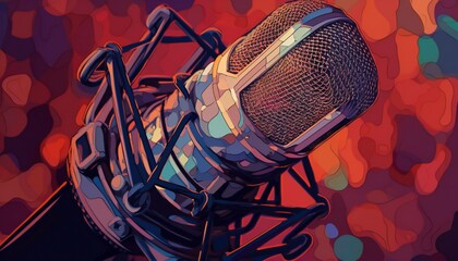 illustration of a high quality microphone for international podcast day. Generative ai illustration