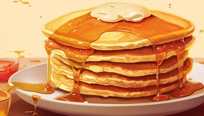 Mouth-watering stack of pancakes on International Pancake Day. Generative ai