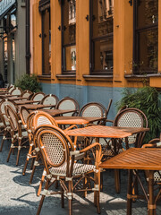Prague, Czech Republic - 05 12 2023: Street cafe in the center of Prague