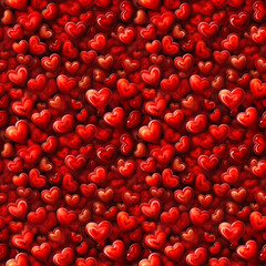 Seamless red hearts pattern on black background. Ai generative.
