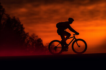 Obraz na płótnie Canvas silhouette of a person riding a bike in nature