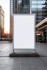 Generative AI illustration of blank billboard on sidewalk of city mockup for your advertising