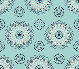 Seamless pattern with decorative circles in the style of a mandala.  Vector illustration.