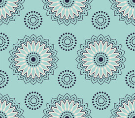 Seamless pattern with decorative circles in the style of a mandala.  Vector illustration.