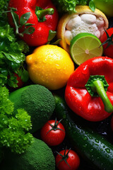 vegetarian wash water drop fresh green vegetable background healthy organic food close-up. Generative AI.