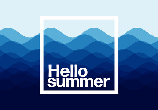 Hello Summer - simple minimalistic Summer holiday poster with abstract waves