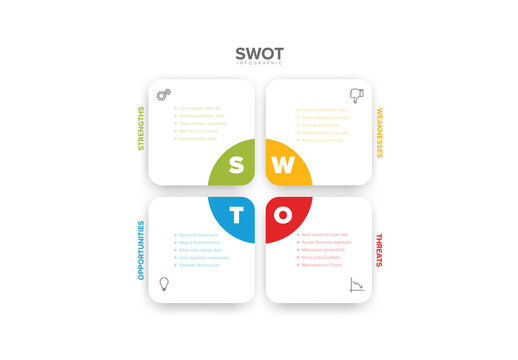 White squares SWOT diagram schema template with color accent
