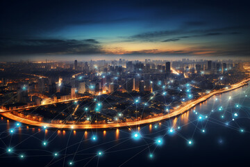 Fototapeta na wymiar Generative AI - Smart city and intelligent communication network, 5G technology concept.