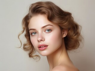 Flawless Elegance: A Captivating Portrait of Beauty. Beautiful woman model with perfect skin. No real person. Generative AI